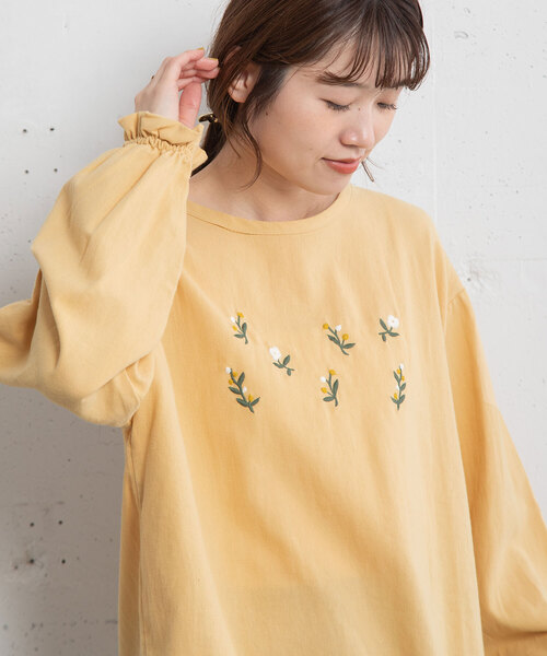ブラウス シャツ ボタニカル刺繍プルオーバーブラウス レディース