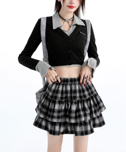 スカート チェック柄 ティアード ミニスカート : ZOZOTOWN Yahoo!店