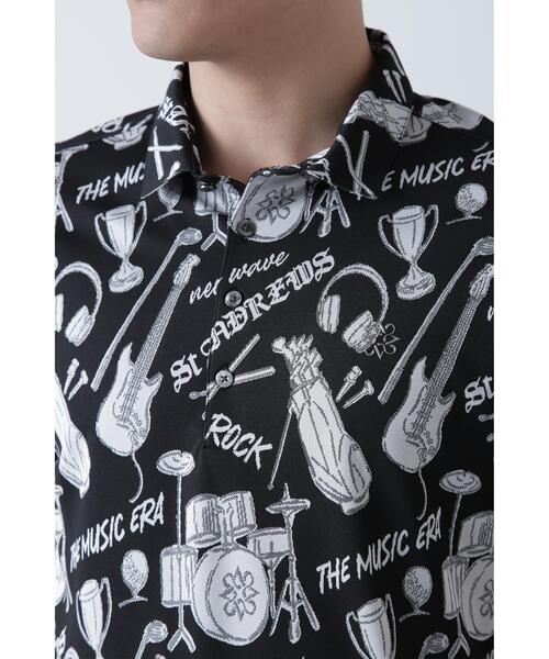 ST ANDREWS ミュージック柄ジャガードポロシャツ (MENS)サイズM St ANDREWS ポロシャツ 「St ANDREWS」ミュージック柄ジャガード