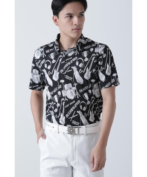 ST ANDREWS ミュージック柄ジャガードポロシャツ (MENS)サイズM St ANDREWS ポロシャツ 「St ANDREWS」ミュージック柄ジャガード