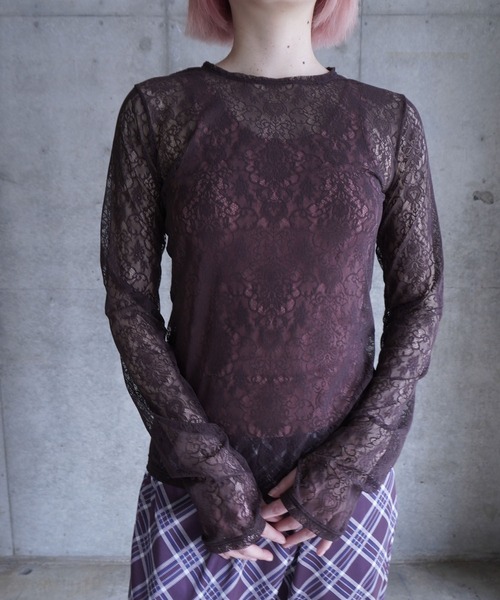 tシャツ STRETCH LACE L/S TOP レディース