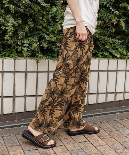 ニコアンド　ボタニカルジャガードパンツ　フラワーイエロー　人気色 ボタニカルジャガードパンツ（その他パンツ）｜niko and