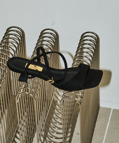 LE TALON GRISE オブリークアンクルストラップサンダル ブラック M LE TALON サンダル GRISE5cmオブリークアンクルストラップ