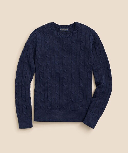 BROOKS BROTHERS セーター ニット リネン ケーブル クルーネック