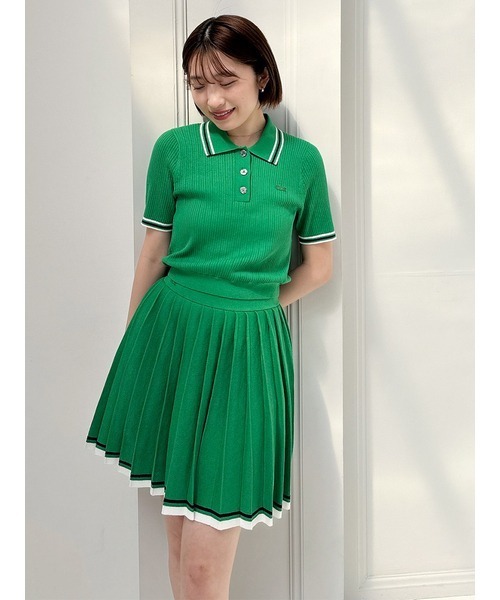 LACOSTE グリーン リブ編み 半袖 ニット 36 LACOSTE グリーン リブ編み 半袖 ニット 36 LACOSTE ラコステ