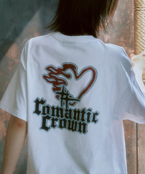 tシャツ A'GEM/9 × .kom 「ROMANTIC CROWN/ロマンティック クラウン」Flame Heart T-Shirt/ フレームハ