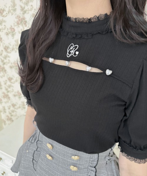 ROJITA（ロジータ） tシャツ 半袖 デコルテ開きパールデザインTOPS