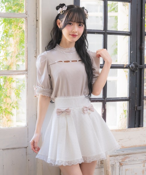 ROJITA（ロジータ） tシャツ 半袖 デコルテ開きパールデザインTOPS 