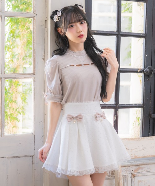 ROJITA ♡ デコルテ開きパールデザインTOPS デコルテ開きパールデザインTOPS（Tシャツ/カットソー）｜ROJITA