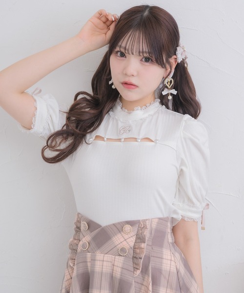 ROJITA（ロジータ） tシャツ 半袖 デコルテ開きパールデザインTOPS 