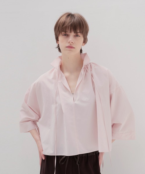 ブラウス シャツ shirring half sleeve short shirt(シャーリングハーフスリーブショート丈シャツ) レディース