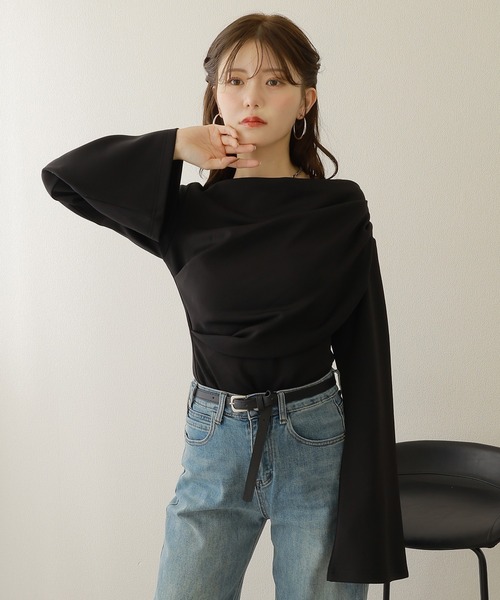 ENFOLD DRAPE FLARE BLOUSEドレープフレアブラウス tシャツ drape flare wide sleeve tops /ドレープワイドフレアスリーブ