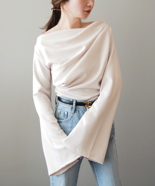 PLEATS PLEAS 長袖ラグラン フレアスリーブ トップス tシャツ drape flare wide sleeve tops /ドレープワイドフレアスリーブ
