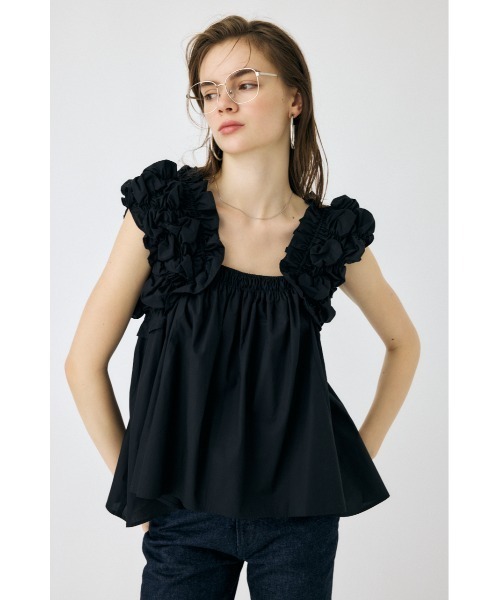 ☆新品未使用☆ MOUSSY マウジー　CREPE ブラウス　トップス　ブラック MOUSSY | RUFFLE LACY CUT ブラウス (Tシャツ・カットソー(長袖