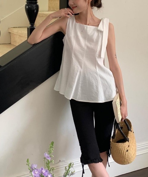 the toe ペプラム ノースリーブトップス Dream garden tシャツ ノースリーブ リボン ペプラム トップス