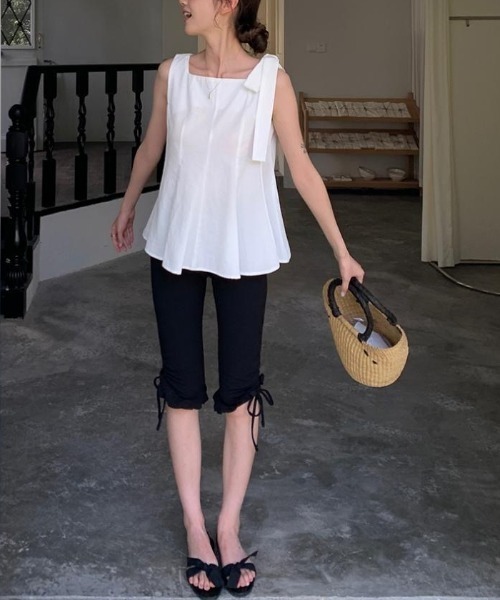 the toe ペプラム ノースリーブトップス Dream garden tシャツ ノースリーブ リボン ペプラム トップス
