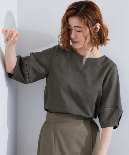 HIGHGROVE ブラウス　リネンレース　麻 grove ブラウス シャツ お洒落に決まる 麻調袖コンシャス
