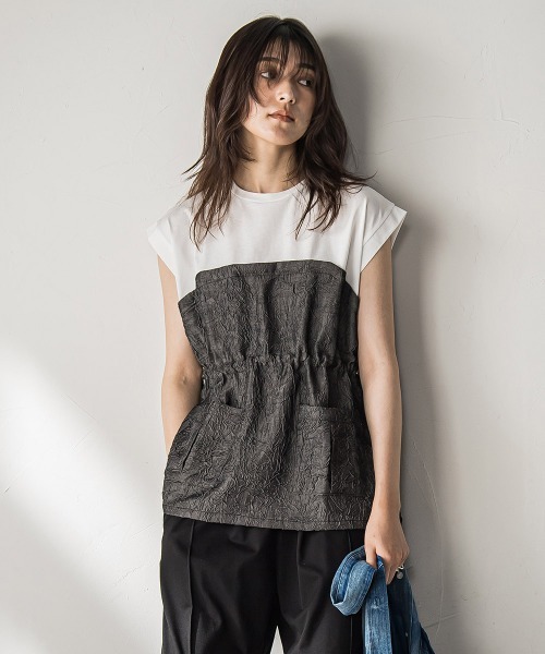tシャツ 「WEB限定」異素材ドッキングドロストプルオーバー「洗濯機で洗える」 レディース