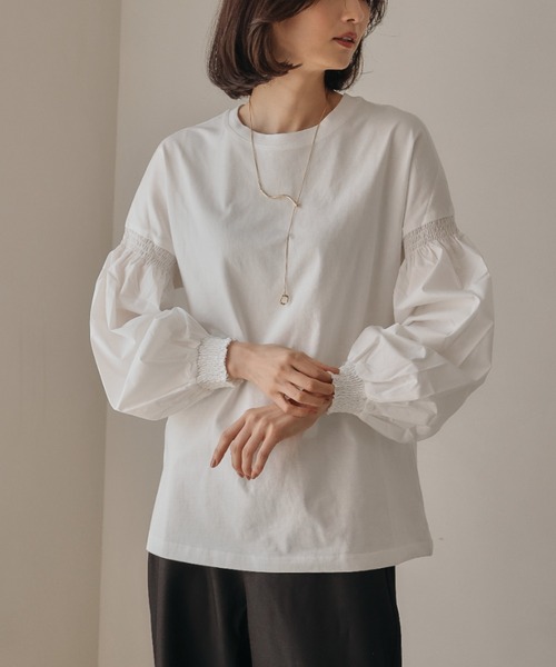 tシャツ 異素材MIXパフスリーブカットソー レディース : ZOZOTOWN