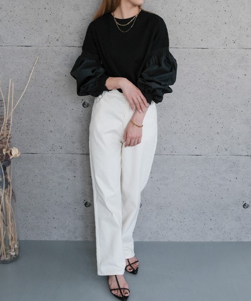 tシャツ 異素材MIXパフスリーブカットソー レディース : ZOZOTOWN