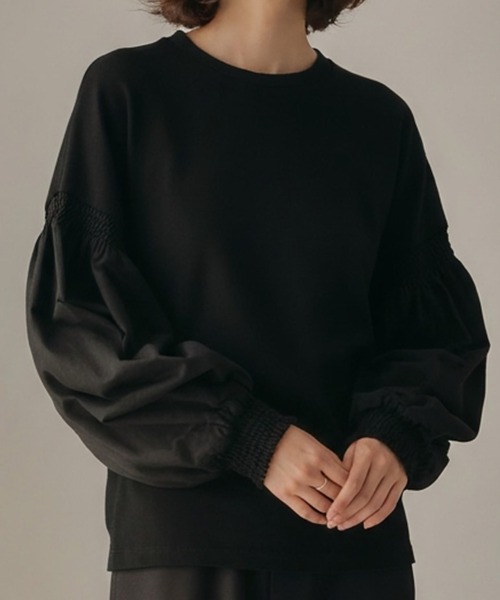 tシャツ 異素材MIXパフスリーブカットソー レディース : ZOZOTOWN