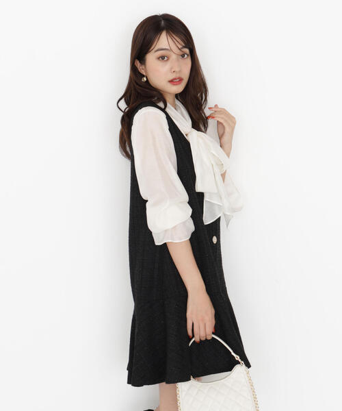 美品✨JUSGLITTY ラメツイードミニジャンスカ 黒 XS ラメ ツイード JUSGLITTY（ジャスグリッティー）の「ラメツイードミニ