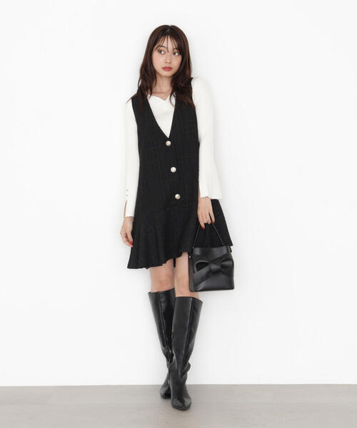 PROPORTION BODY DRESSING ワンピース ラメ釦ツイードミニ