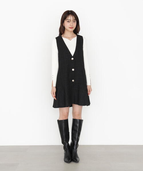 美品✨JUSGLITTY ラメツイードミニジャンスカ 黒 XS ラメ ツイード JUSGLITTY（ジャスグリッティー）の「ラメツイードミニ
