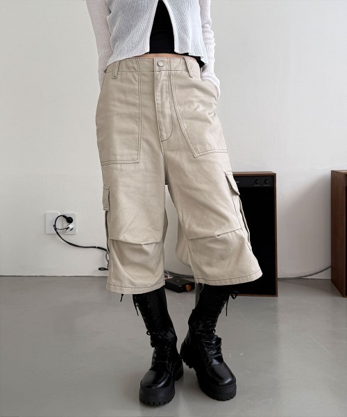 STONE  バミューダ カーゴ パンツ 4INT. ワイドパンツ パンツ スティッチ ウォッシング カーゴ