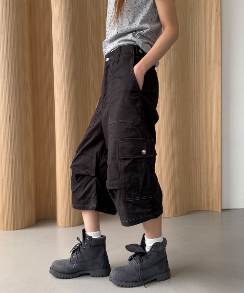 4INT. ワイドパンツ パンツ スティッチ ウォッシング カーゴ