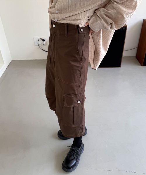 4INT. ワイドパンツ パンツ スティッチ ウォッシング カーゴ