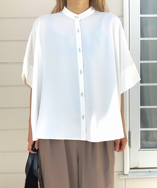 「Q」 半袖ブラウス MEDIUM モスグリーン レディース_画像2