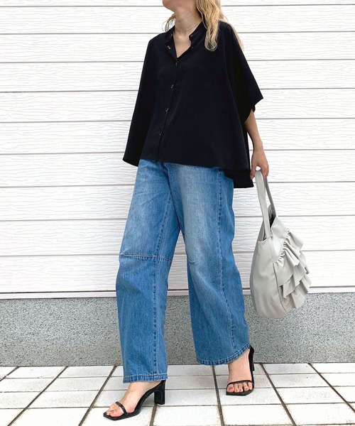 「Q」 半袖ブラウス MEDIUM モスグリーン レディース_画像5