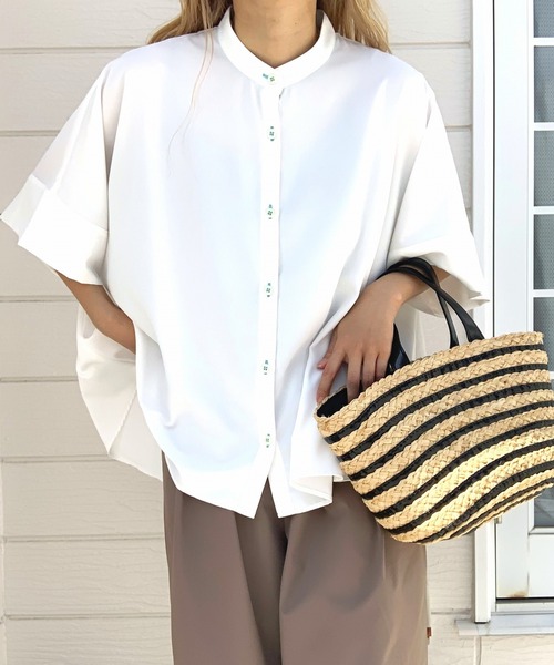 「Q」 半袖ブラウス MEDIUM モスグリーン レディース_画像9