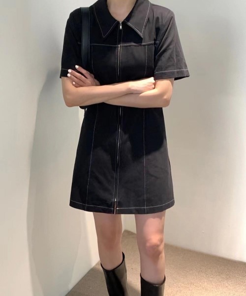 「VIBGYOR」 「burlesque」シャツワンピース FREE ブラック レディース_画像4