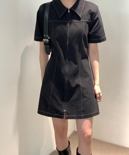 「VIBGYOR」 「burlesque」シャツワンピース FREE ブラック レディース_画像5