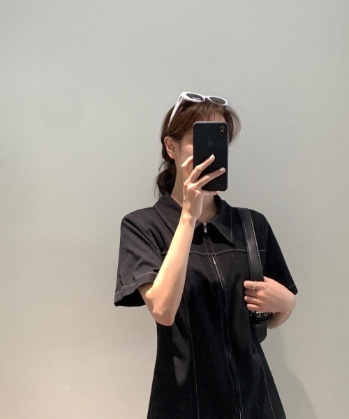 「VIBGYOR」 「burlesque」シャツワンピース FREE ブラック レディース_画像7