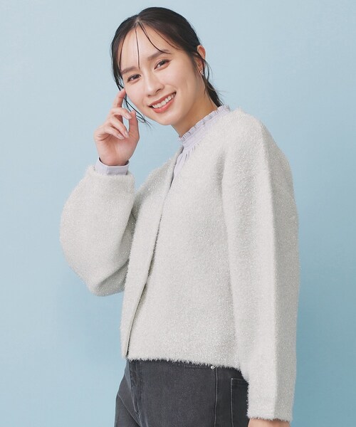 index（インデックス） カーディガン リボンブローチフィルムラメ