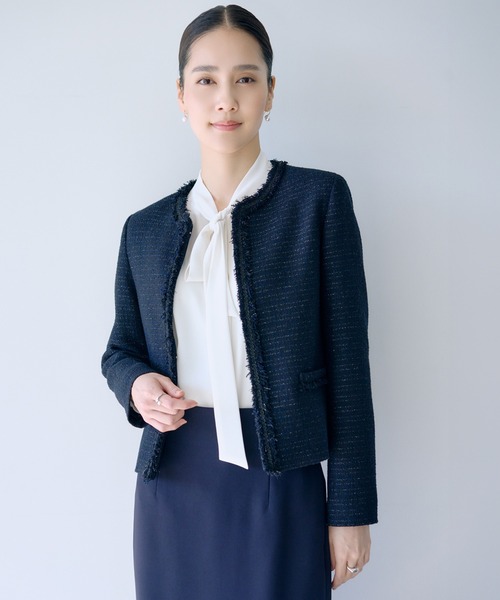 ROPE'（ロペ） ジャケット ノーカラージャケット ミックスツイードノー