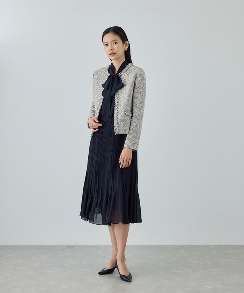 ROPE'（ロペ） ジャケット ノーカラージャケット ミックスツイードノー