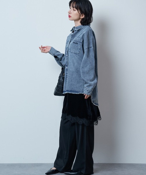   オーバーサイズ デニム 長袖 シャツ A.D.C.L. ブラウス シャツ ダブルポケット オーバーサイズ デニム