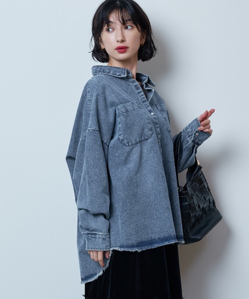 2点 set　margaux vintage　デニムプルオーバー シアーブラウス A.D.C.L. ブラウス シャツ ダブルポケット オーバーサイズ デニム