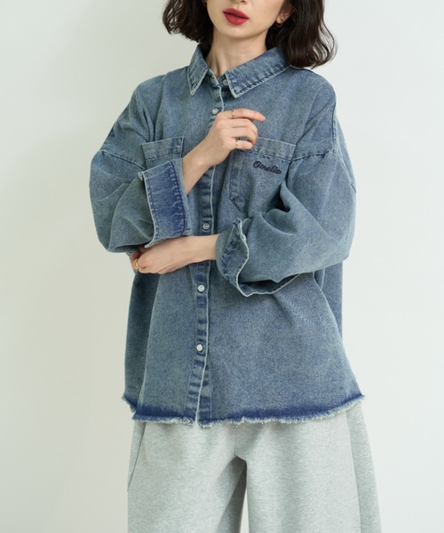 journal standard別注 オーバーサイズデニムシャツ A.D.C.L. ブラウス シャツ ダブルポケット オーバーサイズ デニム