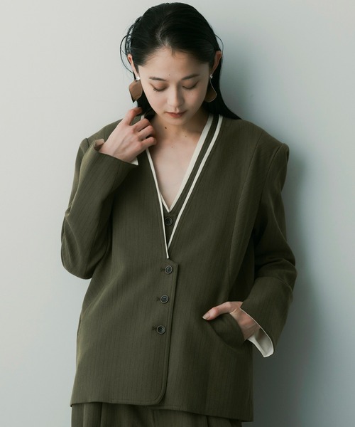SERENO ジャケット ノーカラージャケット ストライプノーカラー