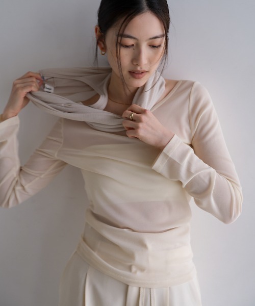 andme（アンドミー） tシャツ シアータンクトップ＆チュール長袖
