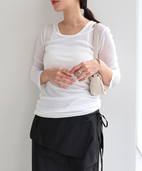 andme（アンドミー） tシャツ シアータンクトップ＆チュール長袖
