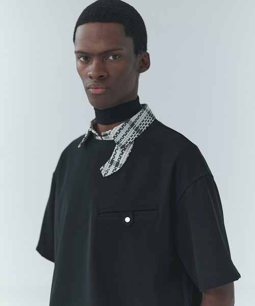 CULLNI クルニ Tシャツ ストライプ ポケット ブラック カットソー 2 CULLNI（クルニ） tシャツ Dry Twill Button-Tab Pocket Short Sleeve