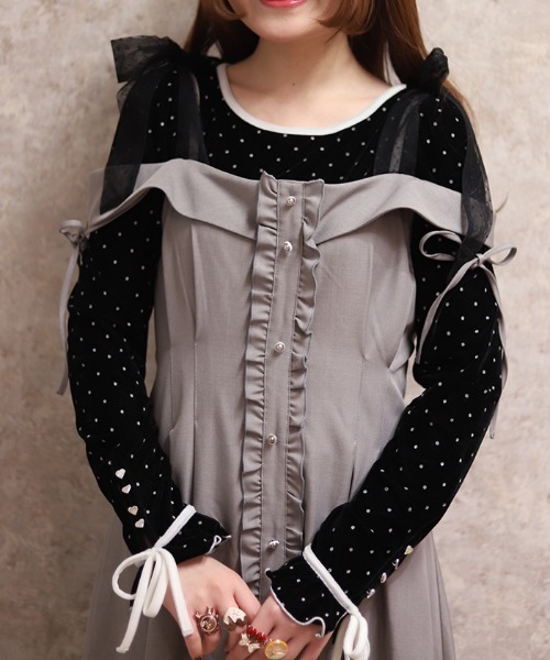 axes アクシーズ ベロア生地 キャミソール axes femme（アクシーズ ファム） tシャツ アソート柄ハート釦ベロア