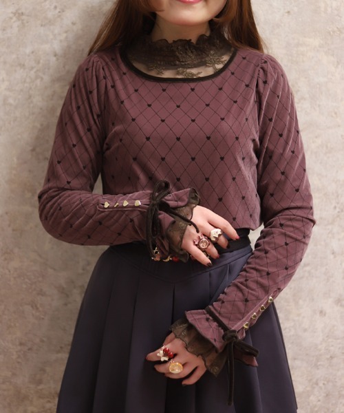 axes femme（アクシーズ ファム） tシャツ アソート柄ハート釦ベロア