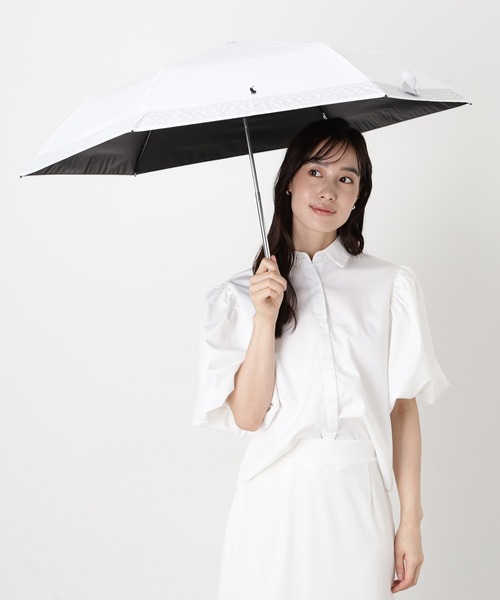 折りたたみ傘 「WEB限定」遮光100％ 晴雨兼用折りたたみ日傘 シャンブレー ”SUMMER WHITE レース” レディースの画像